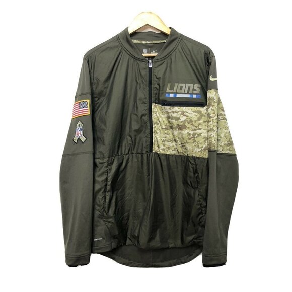 NFL Nike Shield Lions Army Camo Jacket Men's M USA Green Wind Breaker Patches - Picture 1 of 6